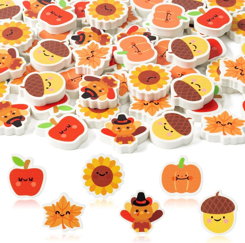 Yopyame 60Pcs Fall Mini Eraser for Kids Bulk Assorted Novelty Maple Leaf Pumpkin Pencil Eraser Cute Puzzle Erasers Desk Pet School Classroom Prizes Student Homework Rewards Gift Filling Party Favors - Image 1